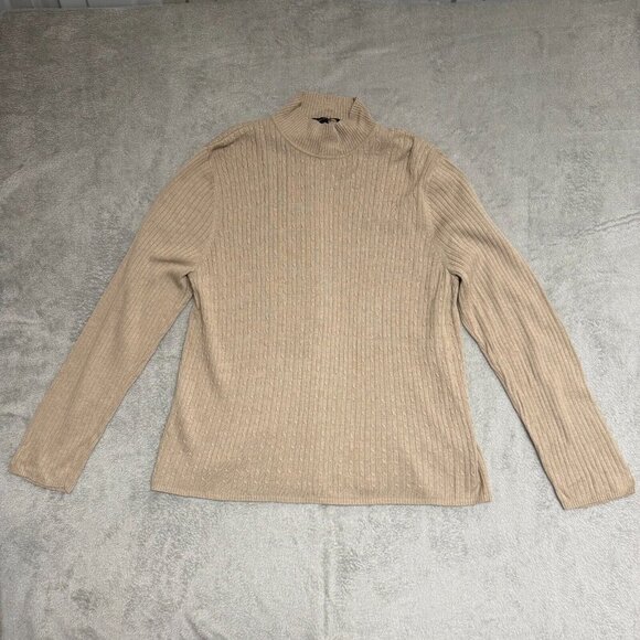 Evan Picone Plus Size 3X Tan Ribbed Mock Neck Sweater Long Sleeve Pullover - Picture 7 of 16